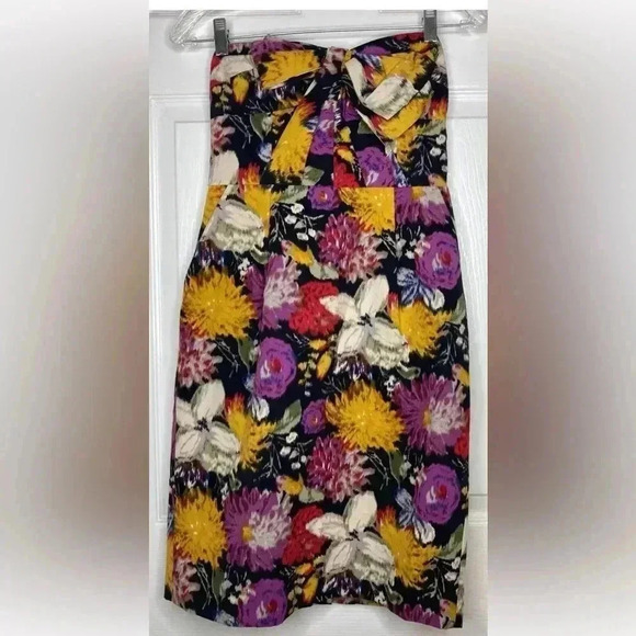 Anthropologie Black Pink Floral Strapless Bow Dress Sz 2 Woman MOULINETTE - Picture 5 of 6